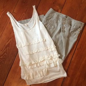 2/$30 J. Crew cream XS frayed cotton silk tank